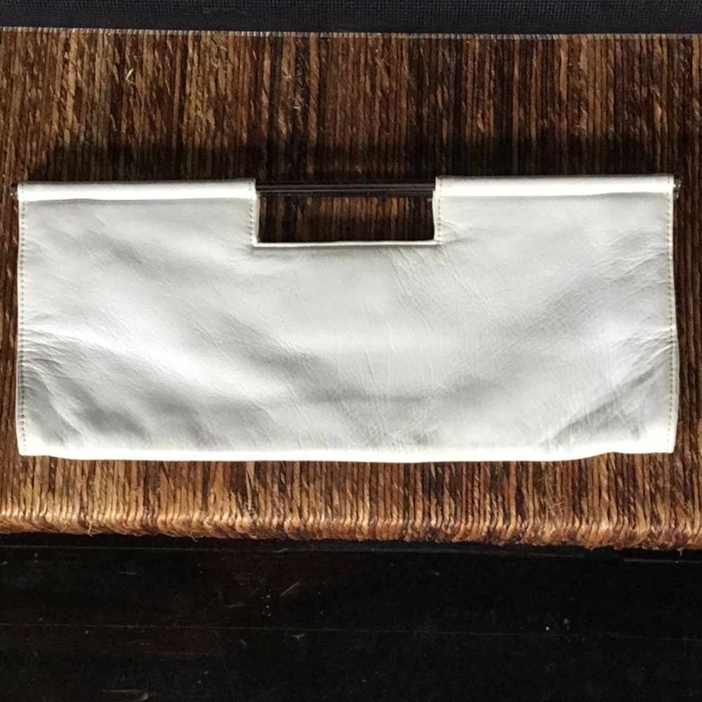 Banana Republic White Leather Cutout Handle Clutch